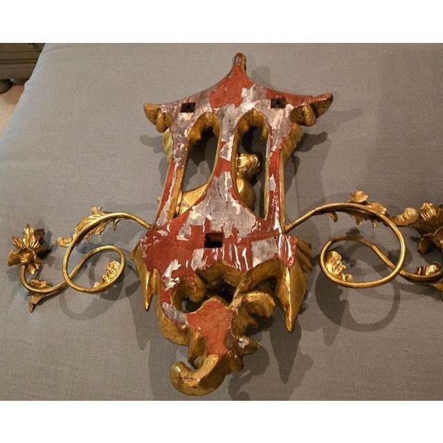 Mid 20th Century Pair of Asian-style Gilded Wall Sconces For Sale - Image 11 of 11