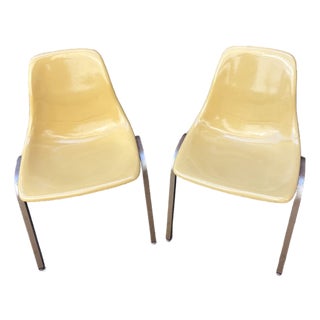 Pair of Vintage 1960s Howell Yellow Fiberglass Stacking Chairs For Sale