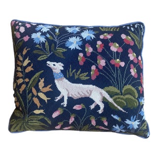 English Spring Botanical Hound Needlepoint Pillow For Sale