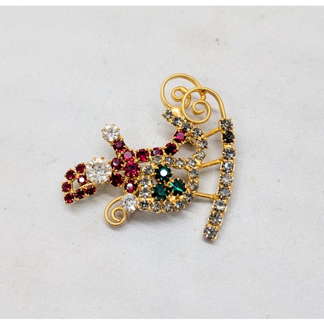 1960s Vintage 1960s Signed Hobe Rhinestone Santa Claus in His Sleigh Brooch For Sale - Image 5 of 8