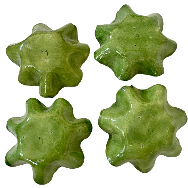 1950s Pat Young Handmade Green Leaf Pottery Bowls Dodie Thayer Style — Set of Four For Sale - Image 9 of 13