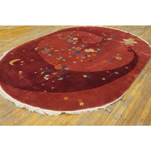 Art Deco Fabuluos Red Background Color With Delicate Floral Design Antique Chinese Art Deco Rug For Sale - Image 3 of 9