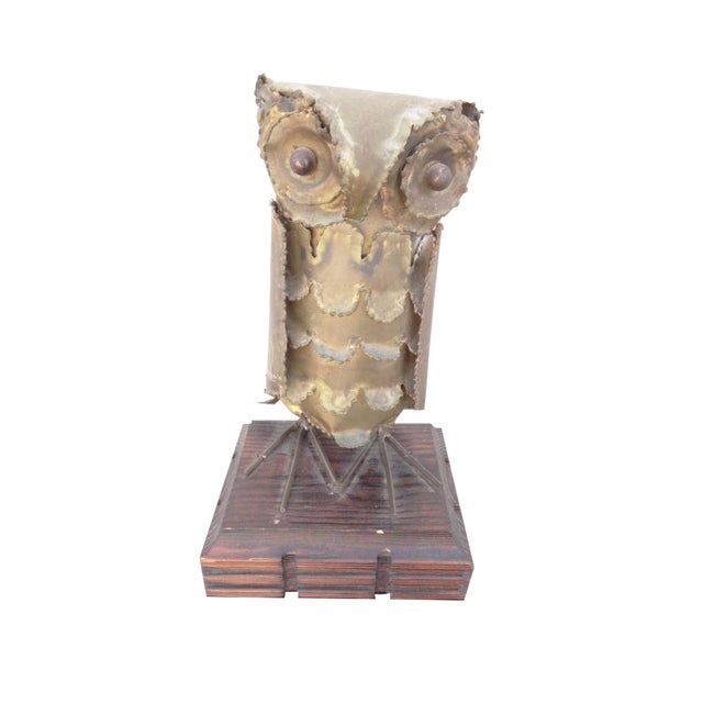 Vintage Mid-Century Metal Brutalist Owl Sculpture For Sale