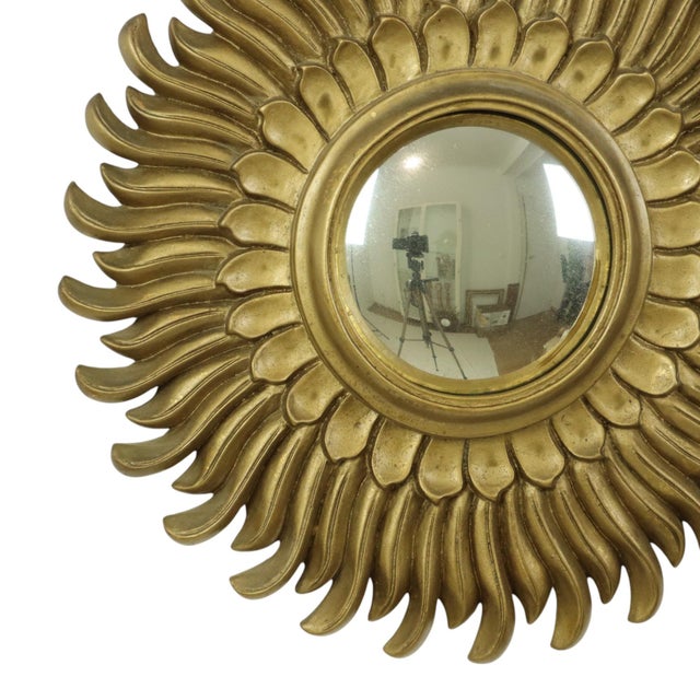 Vintage Sunburst Mirror in Gold Resin, 1960s For Sale - Image 4 of 14