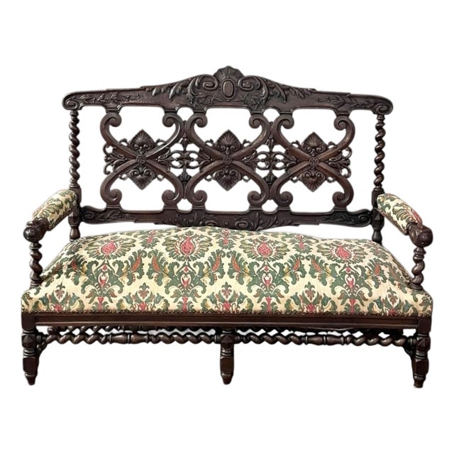 19th Century Renaissance Revival Louis XIII Style Sofa in Solid Oak For Sale