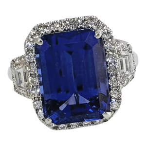 18k White Gold Emerald Cut Tanzanite Diamond Ring, Size 6.5