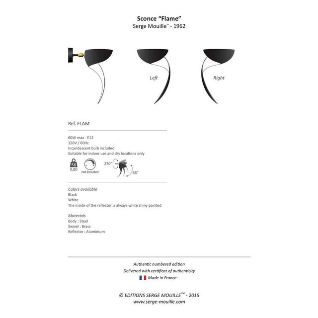 Mid-Century Modern Black Flame Wall Lamps by Serge Mouille, Set of 2 For Sale - Image 6 of 8