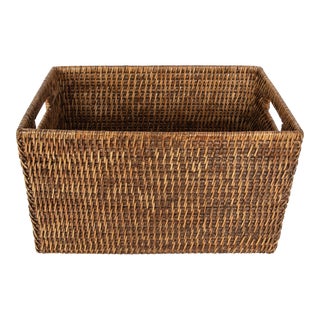 Artifacts Saboga Home Rattan Rectangular Basket 16" in Antique Brown For Sale