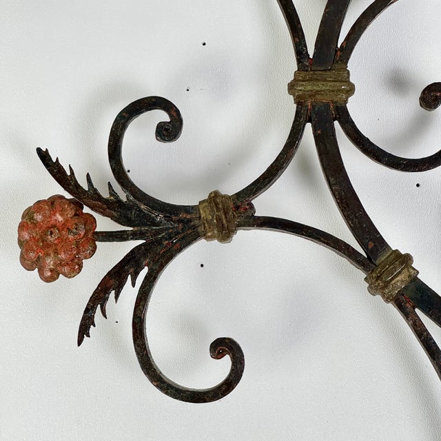 Vintage Architectural Salvage Wrought Iron & Brass Wall Decor With Floral and Scroll Motif For Sale - Image 4 of 8