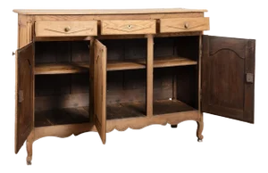 Antique 19th Century Bleached Oak 3-Door Sideboard Buffet From France