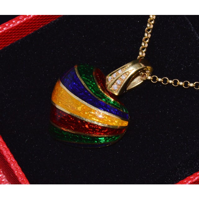 Metal Italian Designer Barbero & Ricci 18k Solid Gold Diamond Enamel Heart Enhancer Pendant Charm For Sale - Image 7 of 13
