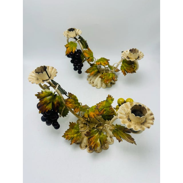 Vintage Tole Candle Holders, a Pair For Sale - Image 4 of 7