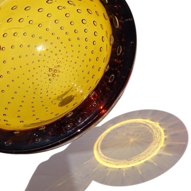 Murano Murano Golden Honey Amber Controlled Bubbles Italian Art Glass Vintage Decorative Catchall Bowl For Sale - Image 4 of 6