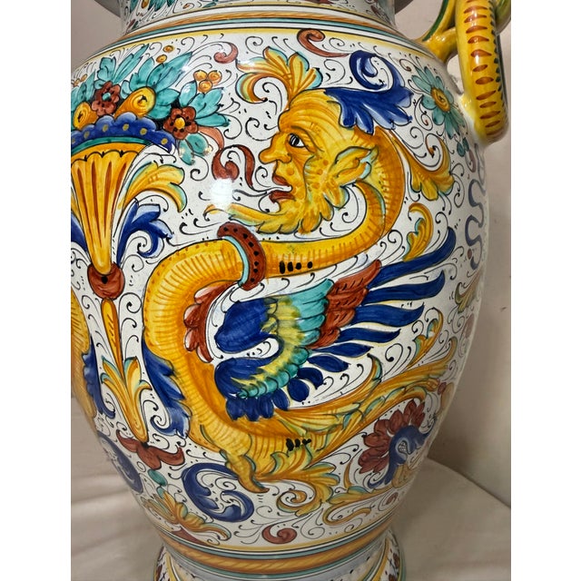 Monumental Antique Handmade Italian Majolica Painted Terracotta Gp Pottery Vase For Sale - Image 15 of 17