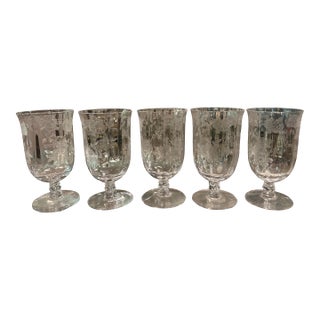 Set of 5 Fostoria Willowmere Etched Low Goblets - Footed Tumblers For Sale