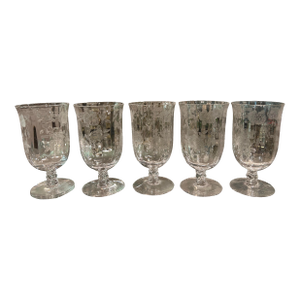 Set of 5 Fostoria Willowmere Etched Low Goblets - Footed Tumblers