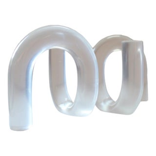 Pair Solid Lucite Mid Century Loop Bookends For Sale