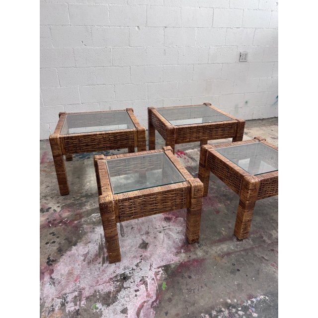 Coffee Vintage 1980s Modular Rattan Coffee Tables/Side Tables -A Pair For Sale - Image 8 of 9