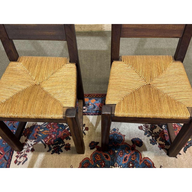 Vintage Mahogany Chairs with Straw Seats, 1970s, Set of 4 For Sale - Image 3 of 9