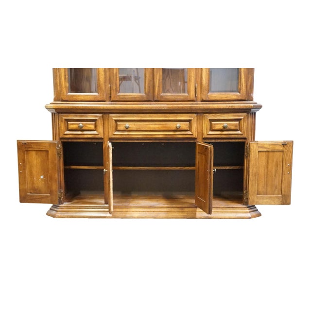 High End Vintage Solid Oak Rustic European 62" Buffet W. Lighted Display China Cabinet 7080-67 / 7080-68 For Sale In Kansas City - Image 6 of 14