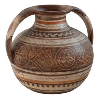 Vintage Italian Hand-Painted Brown Ceramic Vase with Decorative Pattern and Two Handles from Italica Ars, 1960s For Sale