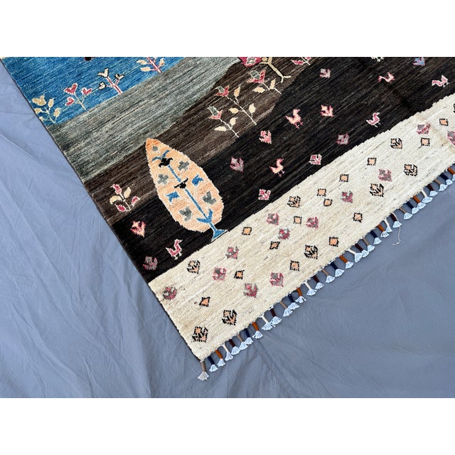 Charcoal Landscape Gabbeh Hand-Knotted Wool Rug - 7'9" X 5'9" For Sale - Image 8 of 15