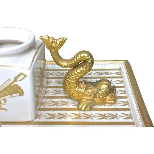 Vintage Dolphin & Leaf Porcelain Double Inkwell For Sale In Atlanta - Image 6 of 11