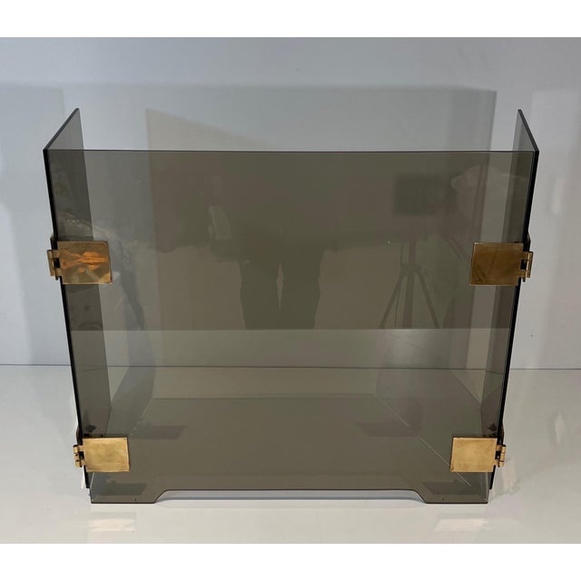 1970s Fireplace Screen Made of 3 Panels of Smoked Glass With Brass Hinges. Circa 1970 For Sale - Image 5 of 12