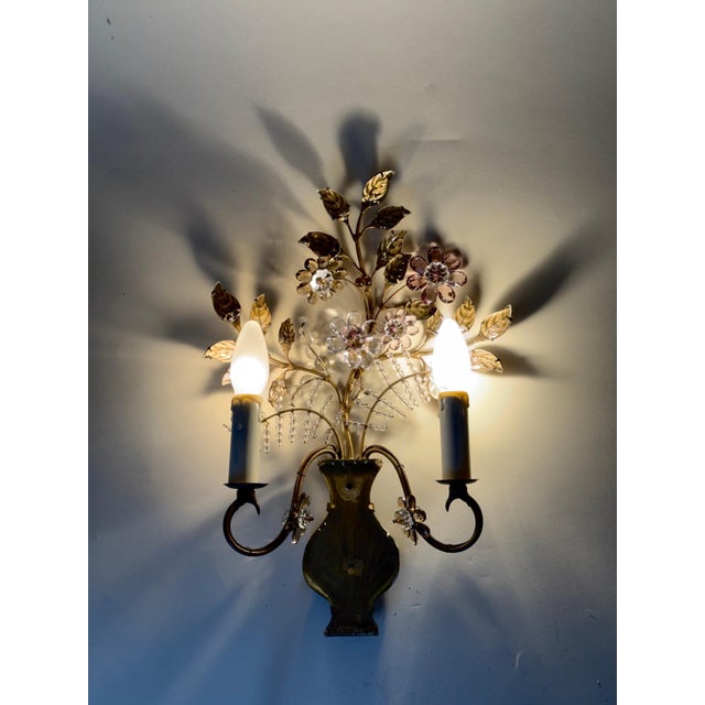 Italian Wall Sconces with Amethyst and Smoky Glass Blossoms, 1950s, Set of 2 For Sale - Image 10 of 18