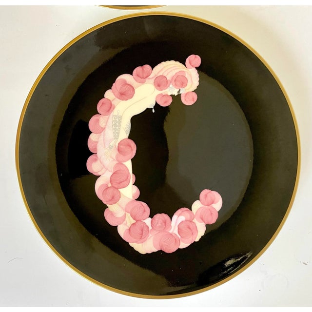Black 1980's Erte Alphabet Letter "C" Bone China Plate For Sale - Image 8 of 8