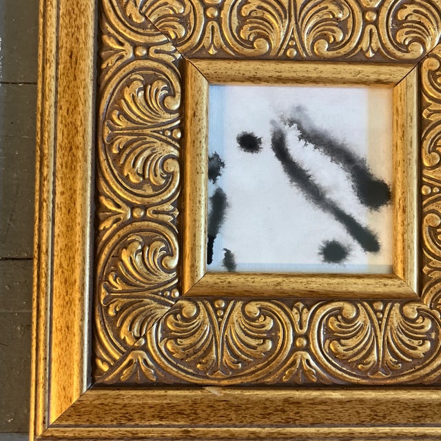 Abstract Contemporary Original Abstract Black Ink Painting Chunky Gold Frame For Sale - Image 3 of 4
