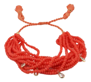 Crystal & Diamond Multi Strand Orange Adjustable Bracelet