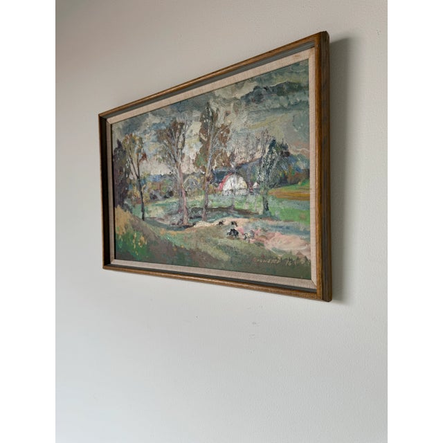 1986 Brewster Impressioniost Abstract Rural Landscape Oil Painting, Framed For Sale - Image 4 of 12