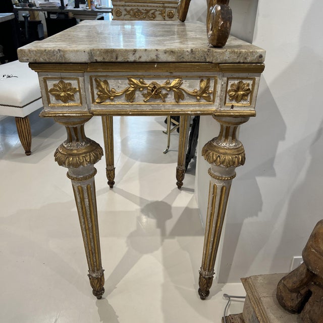 Italian 19th Century Italian Gilt Wood Console With Marble Top For Sale - Image 3 of 7