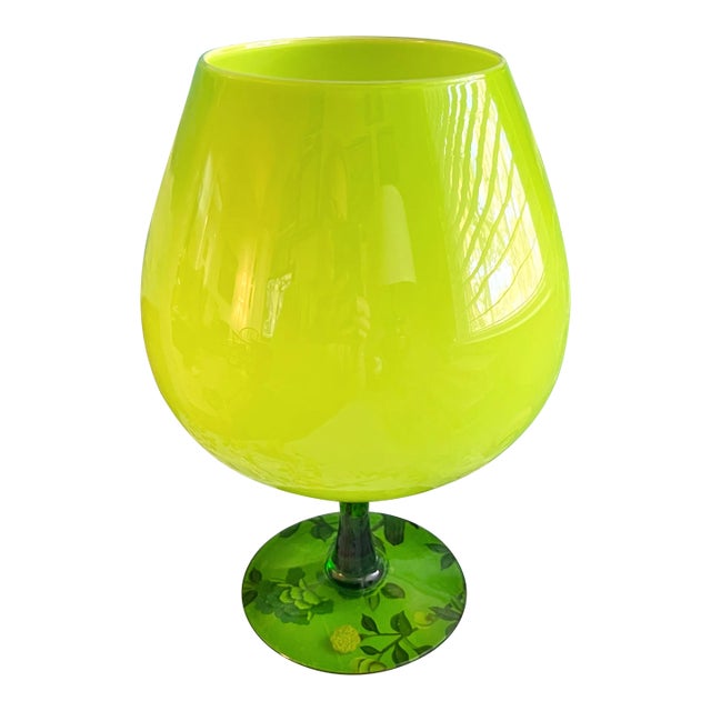 Oversized MidCentury Lime Green Italian Art Glass Brandy Snifter For Sale