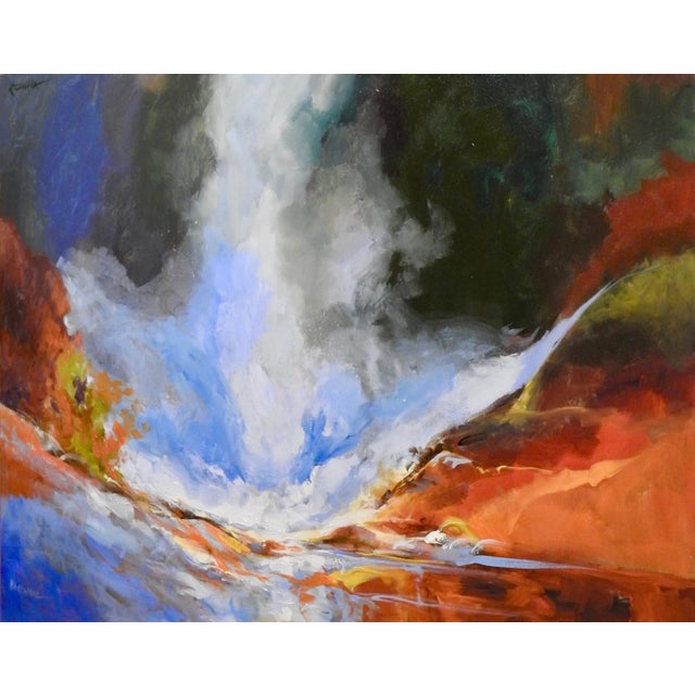 Mid-Century Modern Painting, "Waterfall Surrounded by Quarry" Cascading Water For Sale - Image 9 of 13