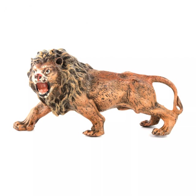 Vienna bronze painted miniature "Lion", Bergman factories. Spectacular plastic of the first third of the 20th century. The...