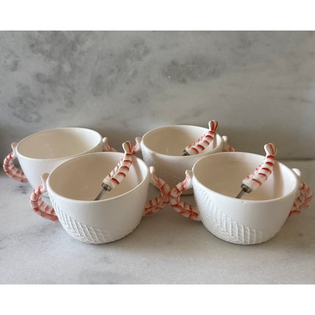 Shafford China Vintage Coastal Shafford "Sea Fare" Shrimp Tail Bowls, Small Plates and Forks - Set of 4 For Sale - Image 4 of 18