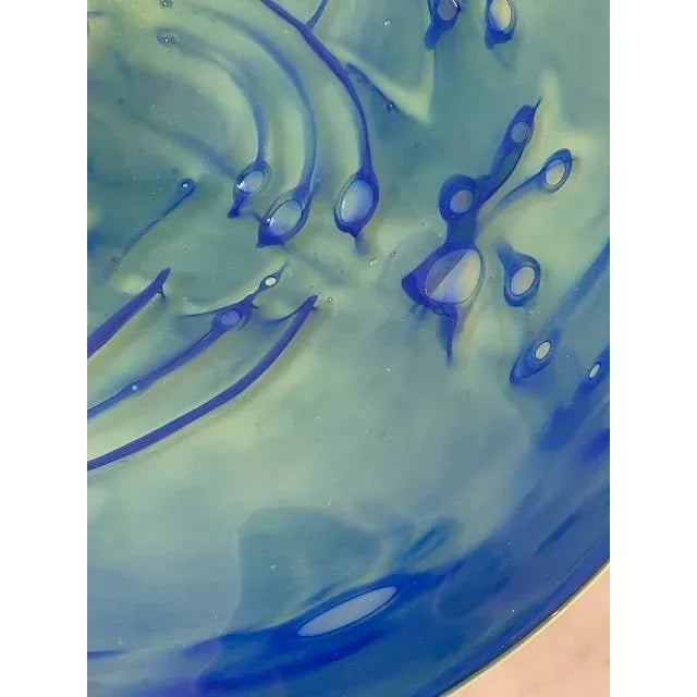 Vintage Kosta Boda Blue/Green Art Glass Footed Bowl/Platter For Sale - Image 9 of 13