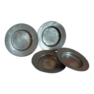 1800s Set of 4 g.k. Pweter Saucers/Plates With Stamped Eagle Crest, 4.5” For Sale