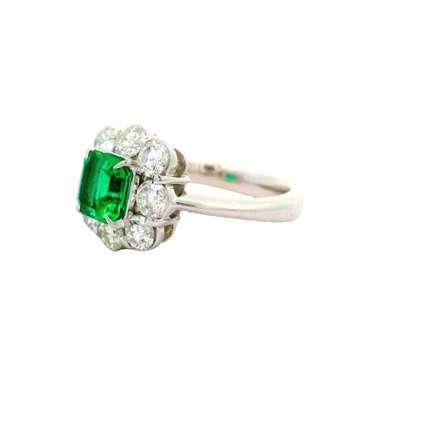 Superb Colombian Emerald Diamond Platinum Halo Ring, Gia Certified, Size 6.25 For Sale In Los Angeles - Image 6 of 8