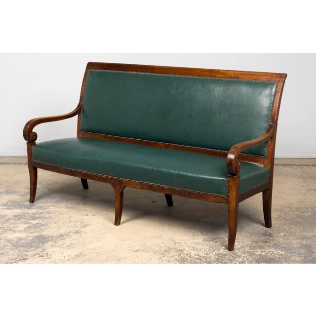 Wood Early 19th Century French Empire Walnut Sofa in Forest Green For Sale - Image 7 of 18