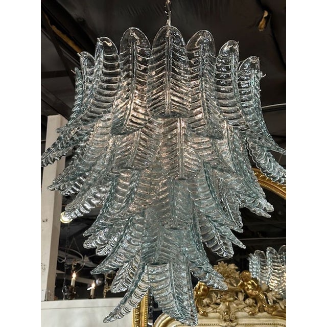 Modern Aqua Blue Murano Glass Palm Leaf Chandelier For Sale - Image 4 of 4