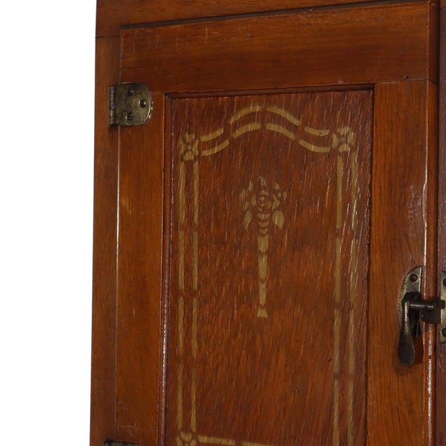 Brown Antique Hoosier Oak Porcelain Top Cabinet With Mirror Unsigned For Sale - Image 8 of 13