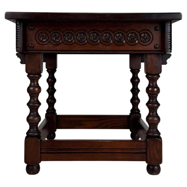 Wood Small Early 20th Century Antique English Oak Side Table For Sale - Image 7 of 11
