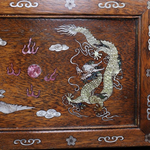Brown Huali Rosewood Box Inlaid With Mother-of-Pearl Dragon & Phoenix For Sale - Image 8 of 9
