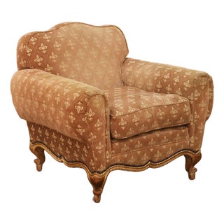 19th Century French Louis XV Carved and Painted Club Armchair With Gilt Accents For Sale