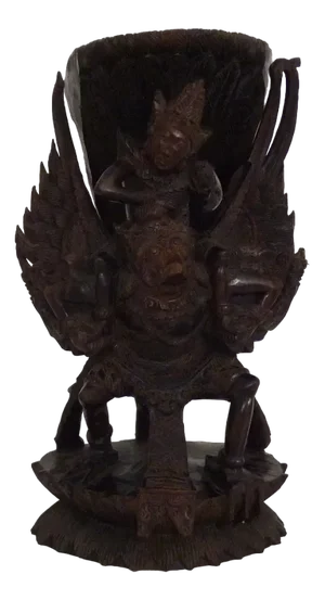 Carved Wooden Statue of Vishnu Riding Garuda, Bali, Indonesia, 1930s