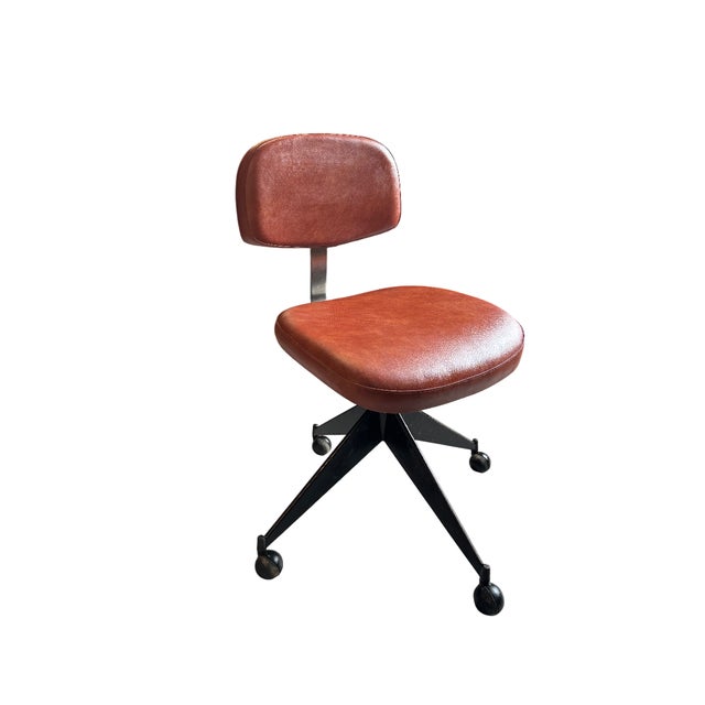 Desk chair branded Velca Legnano. Made of imitation leather and black steel. It has 4 spokes with original wheels. Height-...