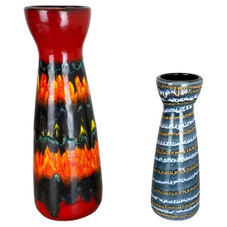 Pottery Fat Lava Vases from Scheurich, Germany, 1970s, Set of 2 For Sale